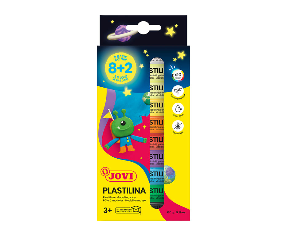 JOVI Glow plastilină naturală 10 x 15 g – 8 culori + 2 fosforescente