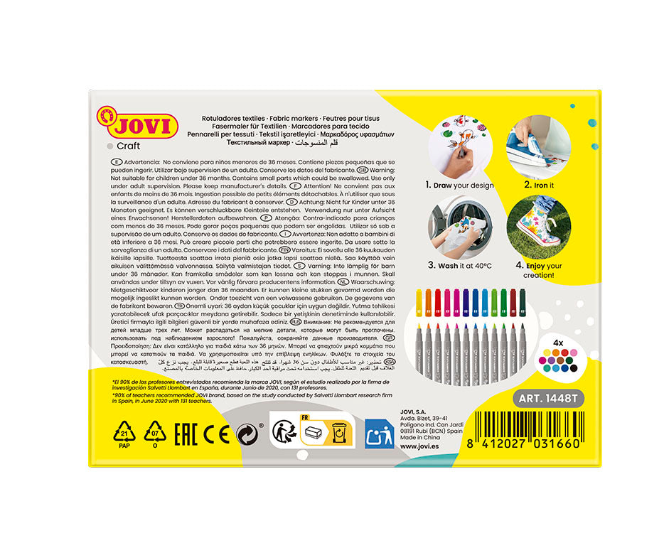 Carioci pentru textile JOVI Jovidecor Textil cu vârf tip pensulă – 48 buc / 12 culori