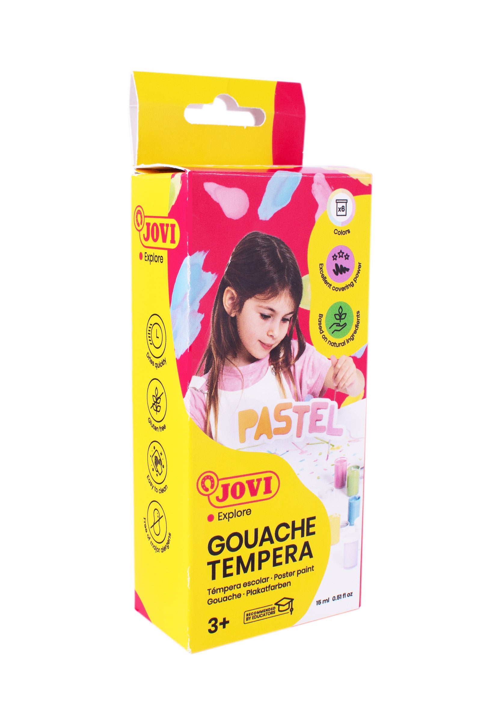 Culori tempera pastelate JOVI Premium 6 x 15 ml cu pensulă