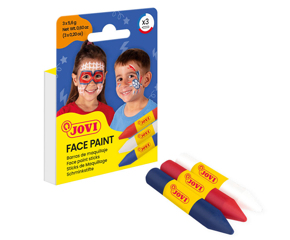JOVI set culori pentru pictură pe față tip baton 3 x 5,6 g - alb, roșu și albastru