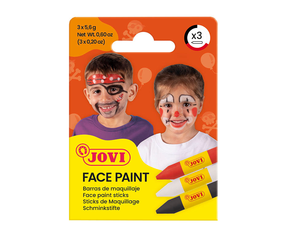 JOVI set culori pentru pictură pe față tip stick 3 x 5,6 g - roșu, alb și negru