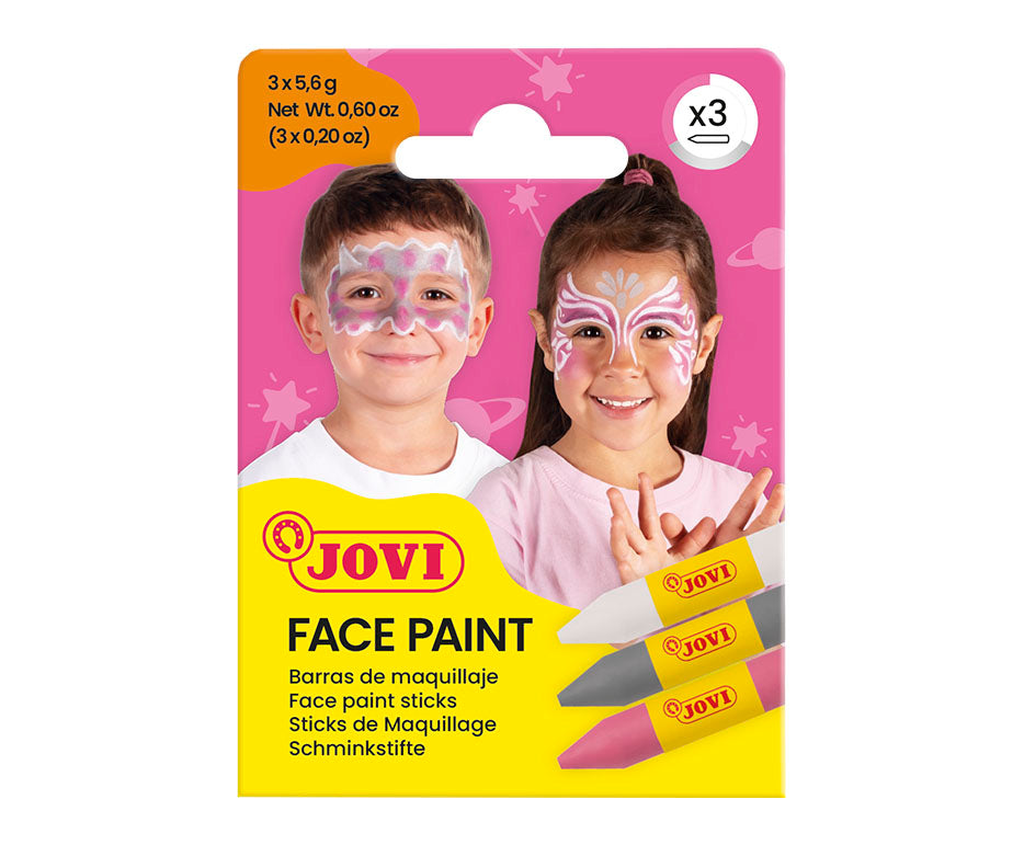 Set vopsele pentru față tip baton JOVI 3 x 5,6 g - roz, argintiu și alb