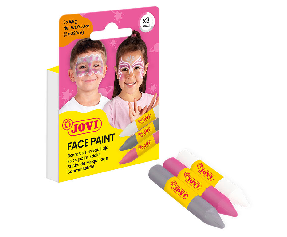 Set vopsele pentru față tip baton JOVI 3 x 5,6 g - roz, argintiu și alb