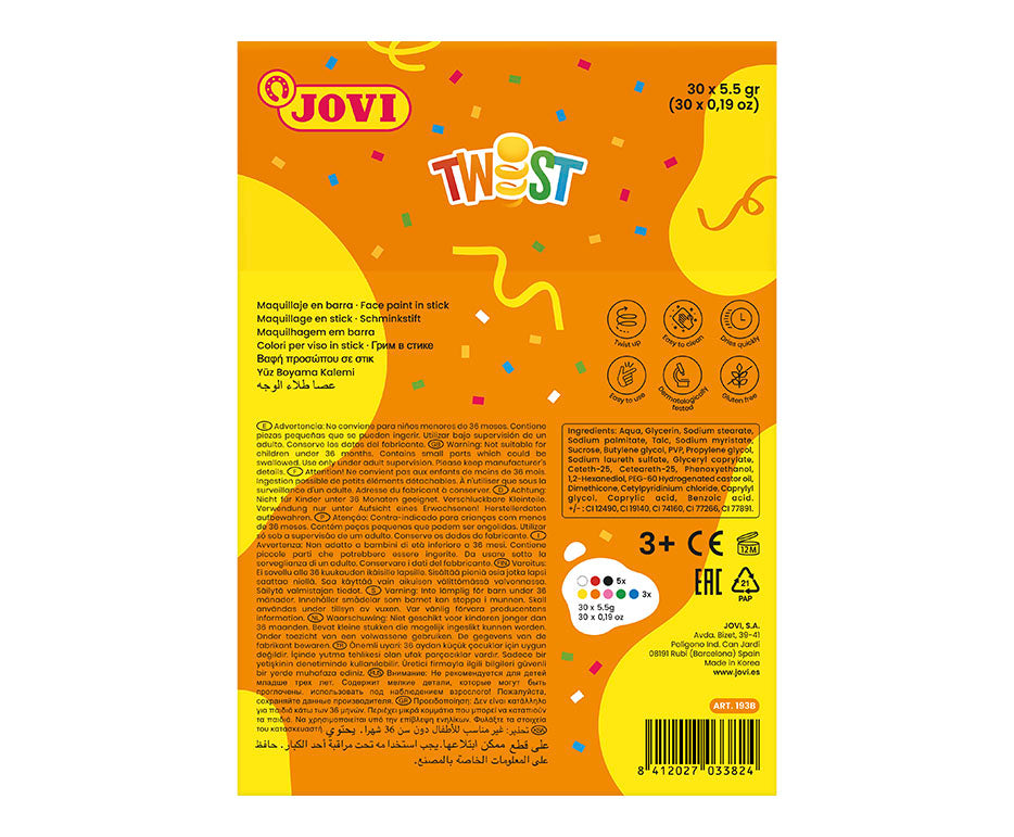 JOVI Twist set culori pentru pictură pe față tip stick display 30 buc