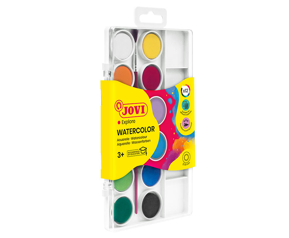 Acuarele JOVI ø 22 mm – 12 culori cu pensulă