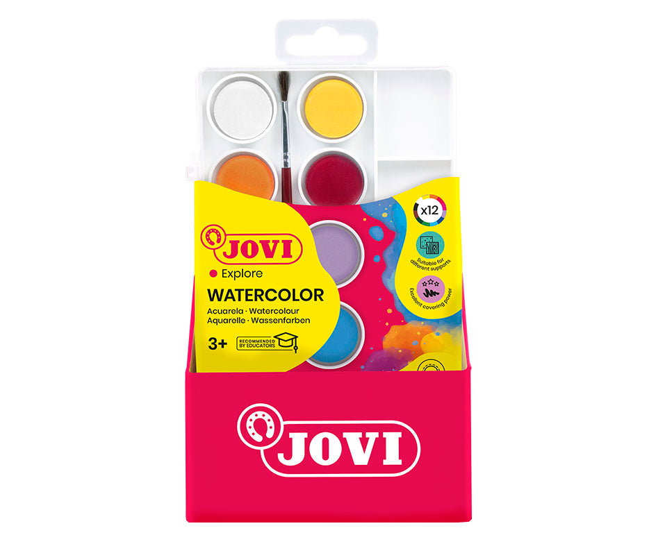 Acuarele JOVI ø 22 mm – 12 culori cu pensulă