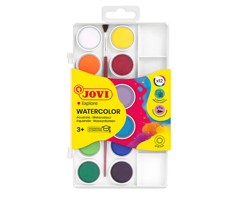 Acuarele JOVI ø 22 mm – 12 culori cu pensulă