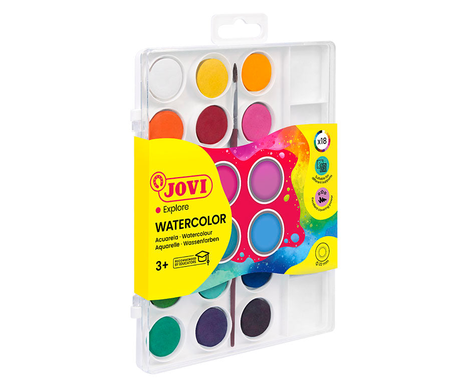 Acuarele JOVI pastile 22 mm - 18 buc cu pensulă