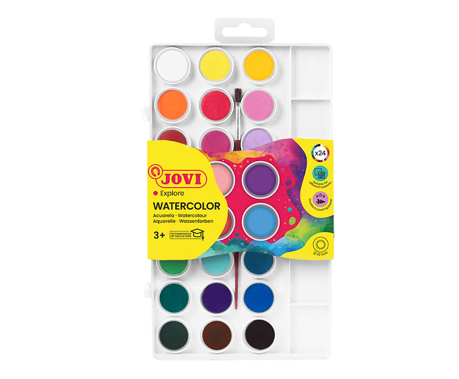 Acuarele JOVI 24 buc cu pensulă inclusă (diametru 22 mm)
