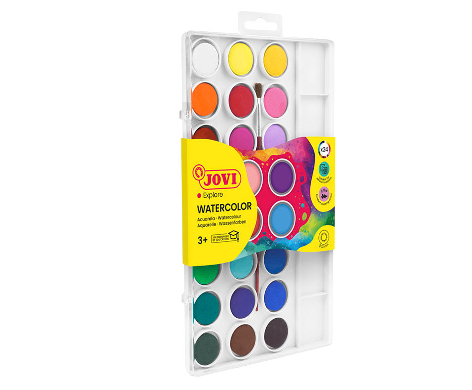 Acuarele JOVI 24 buc cu pensulă inclusă (diametru 22 mm)