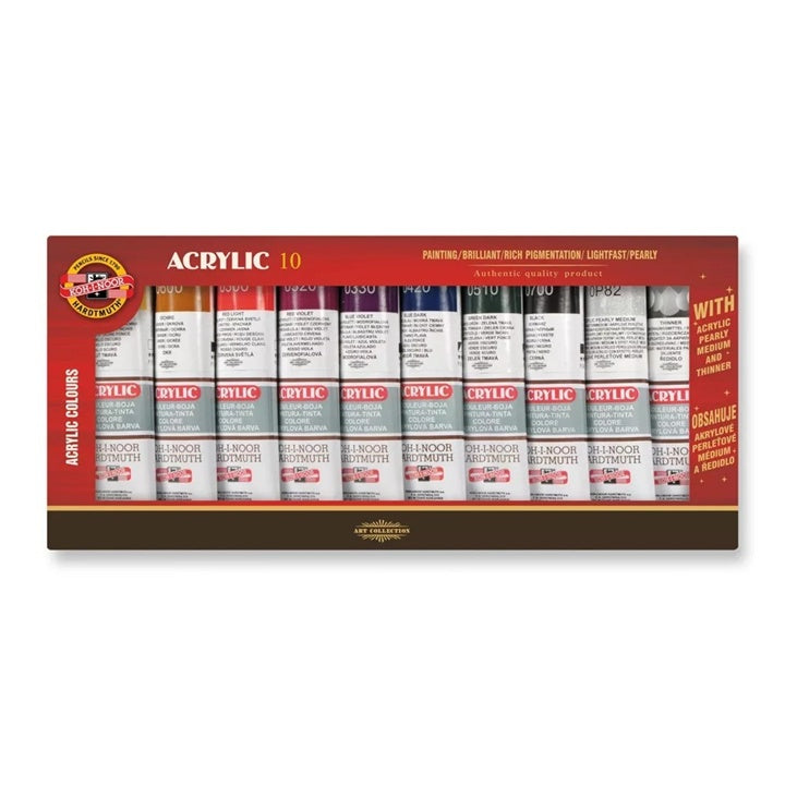 koh i noor acrylic 10 set de vopsea acrilica cu mediu si diluant ro khn01627s1002ks