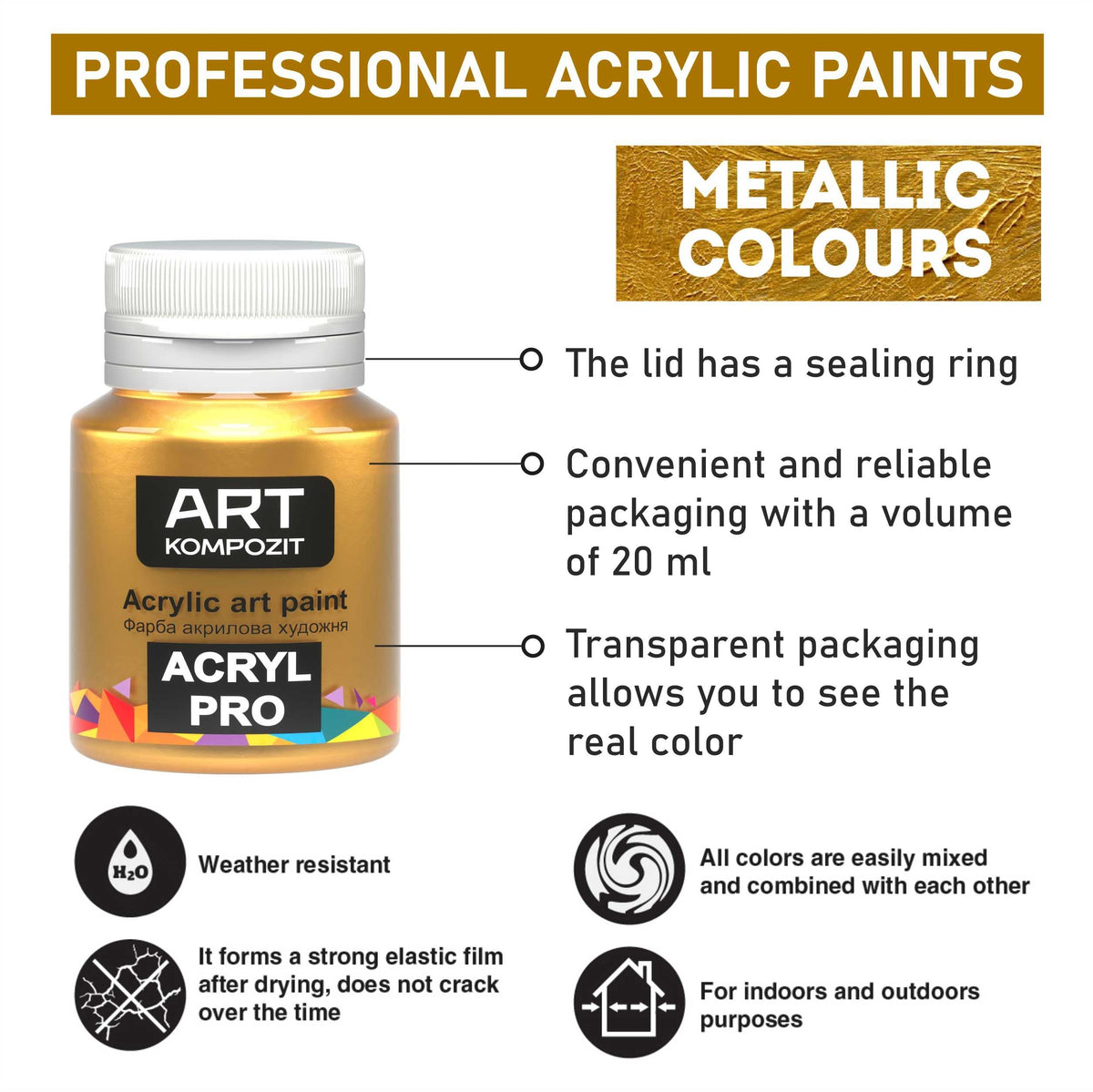 Set de vopsele acrilice metalice ACRYL PRO