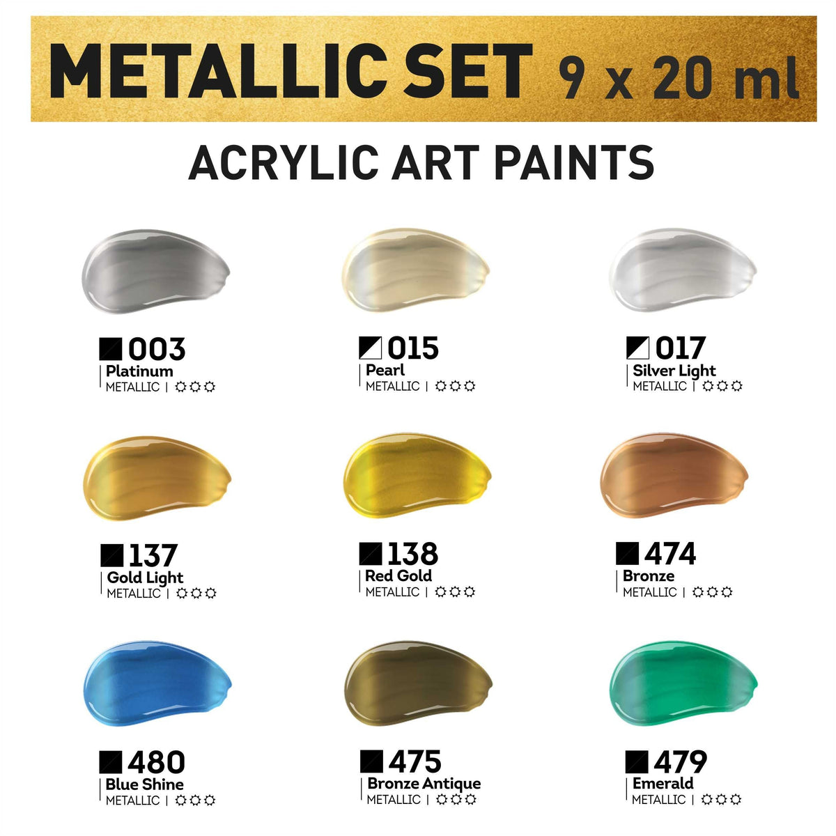 Set de vopsele acrilice metalizate ACRYL PRO Kompozit 9x20 ml