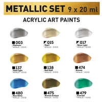 Set de vopsele acrilice metalizate ACRYL PRO Kompozit 9x20 ml