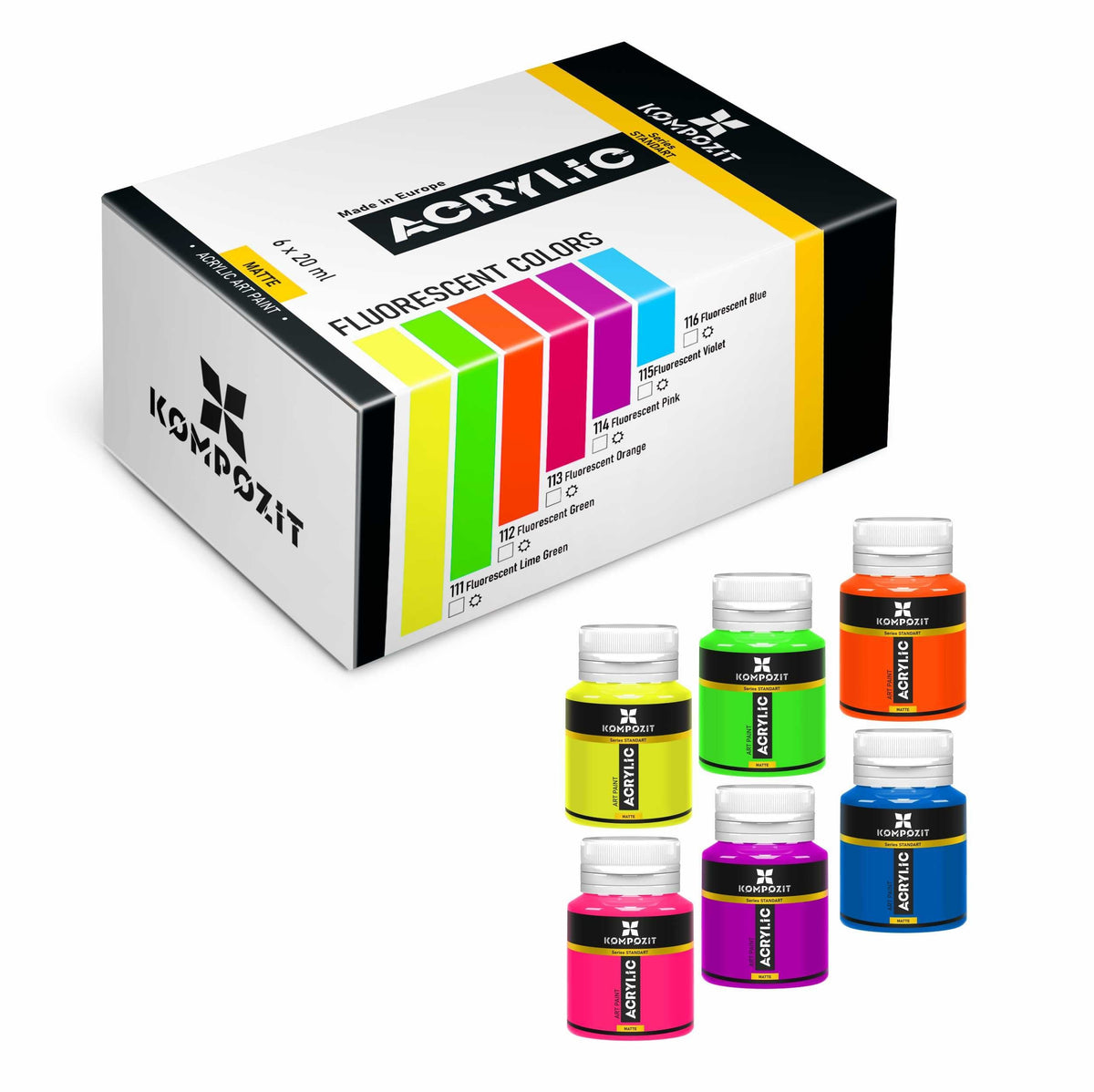 Set culori acrilice Kompozit STANDART Fluorescent 6 x 20 ml