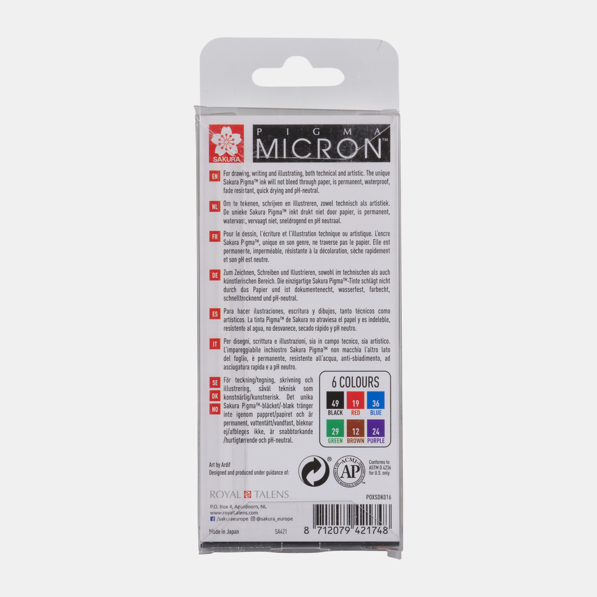 Linere tehnice Sakura Pigma Micron 01 0,25 mm set 6 culori
