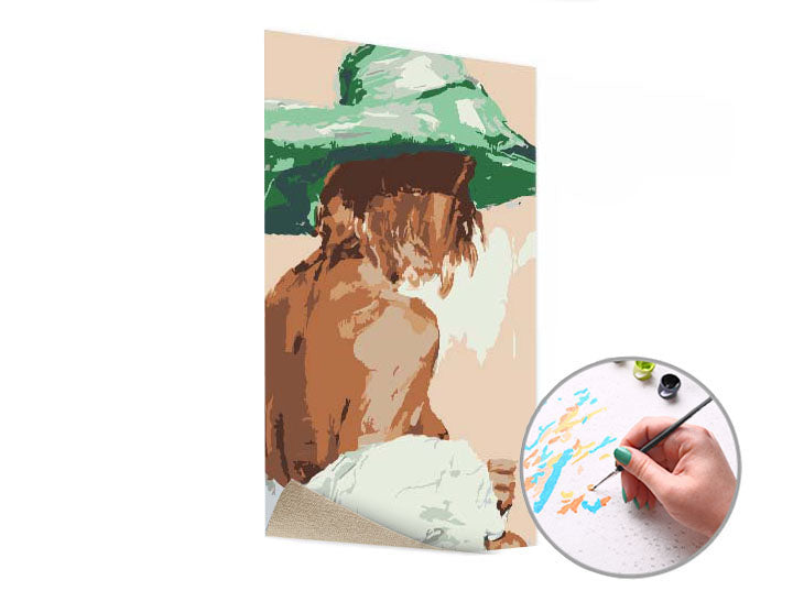 Pictură după numere FEMEIA CU PĂLĂRIA VERDE – fără cadru