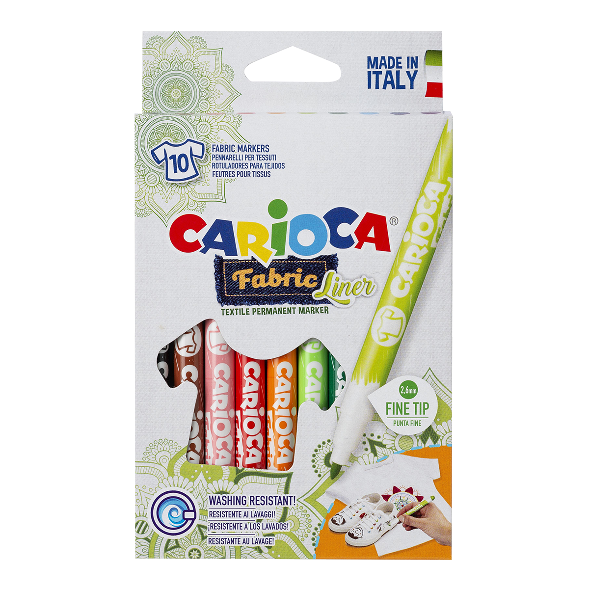 Markere pentru textile Carioca, vârf subțire, 10 buc, culori asortate