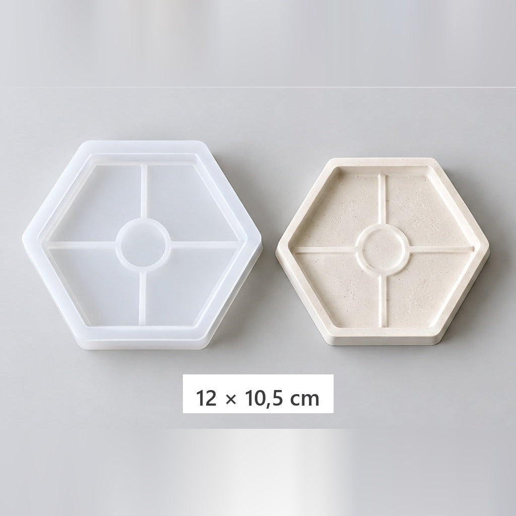 Matriță flexibilă din silicon pentru turnare tăvițe și suporturi – tavă hexagonală – 12 × 10,5 cm