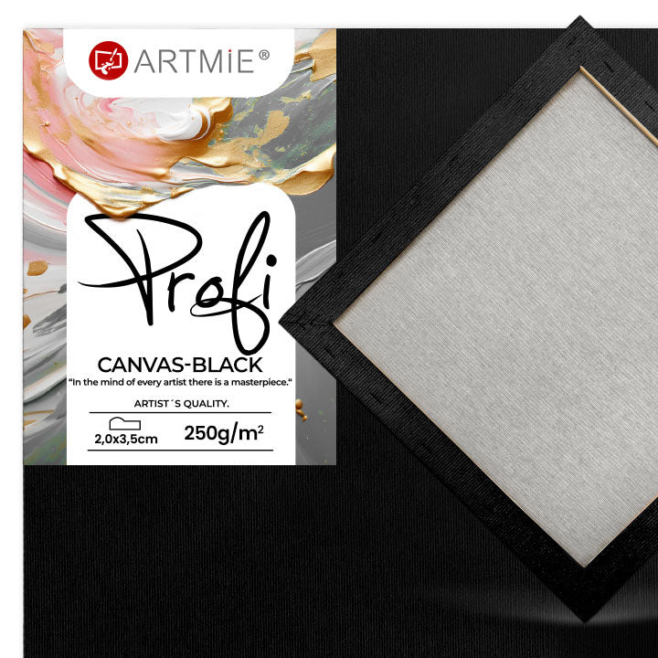Pânză neagră pentru pictură PROFI ARTMIE — 100% bumbac cu gesso negru pe șasiu din molid