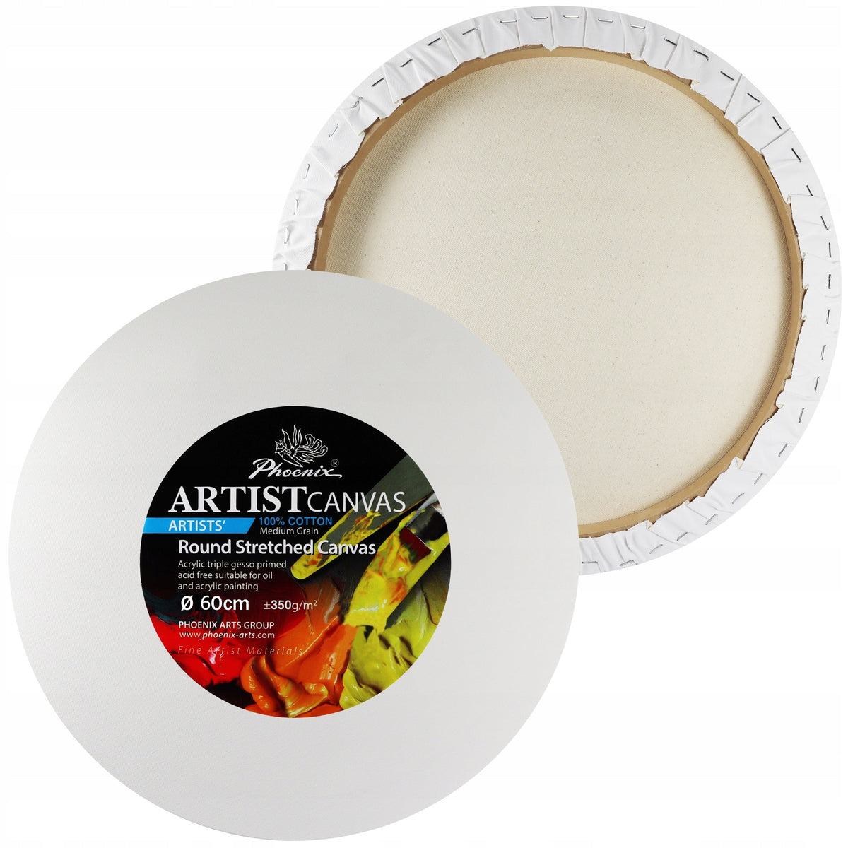 Pânză pentru pictură pe șasiu Phoenix, rotundă, 350 g/m², diametru 15–105 cm (dimensiune de bază 20 cm)
