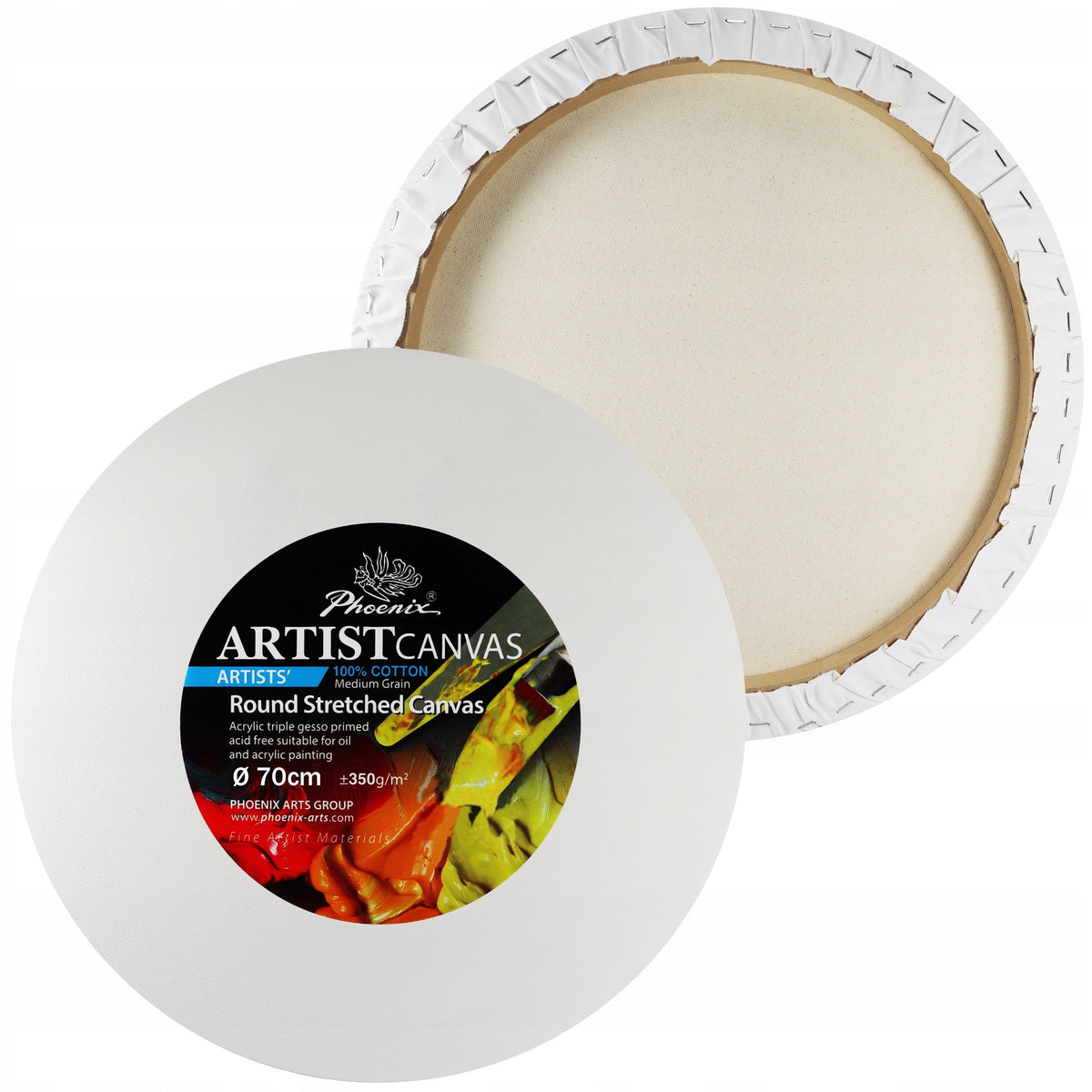 Pânză pentru pictură pe șasiu Phoenix, rotundă, 350 g/m², diametru 15–105 cm (dimensiune de bază 20 cm)