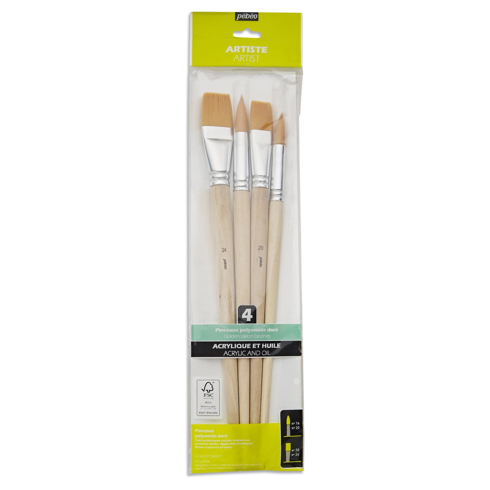 Set pensule pentru acuarelă PEBEO – 4 buc plate și rotunde