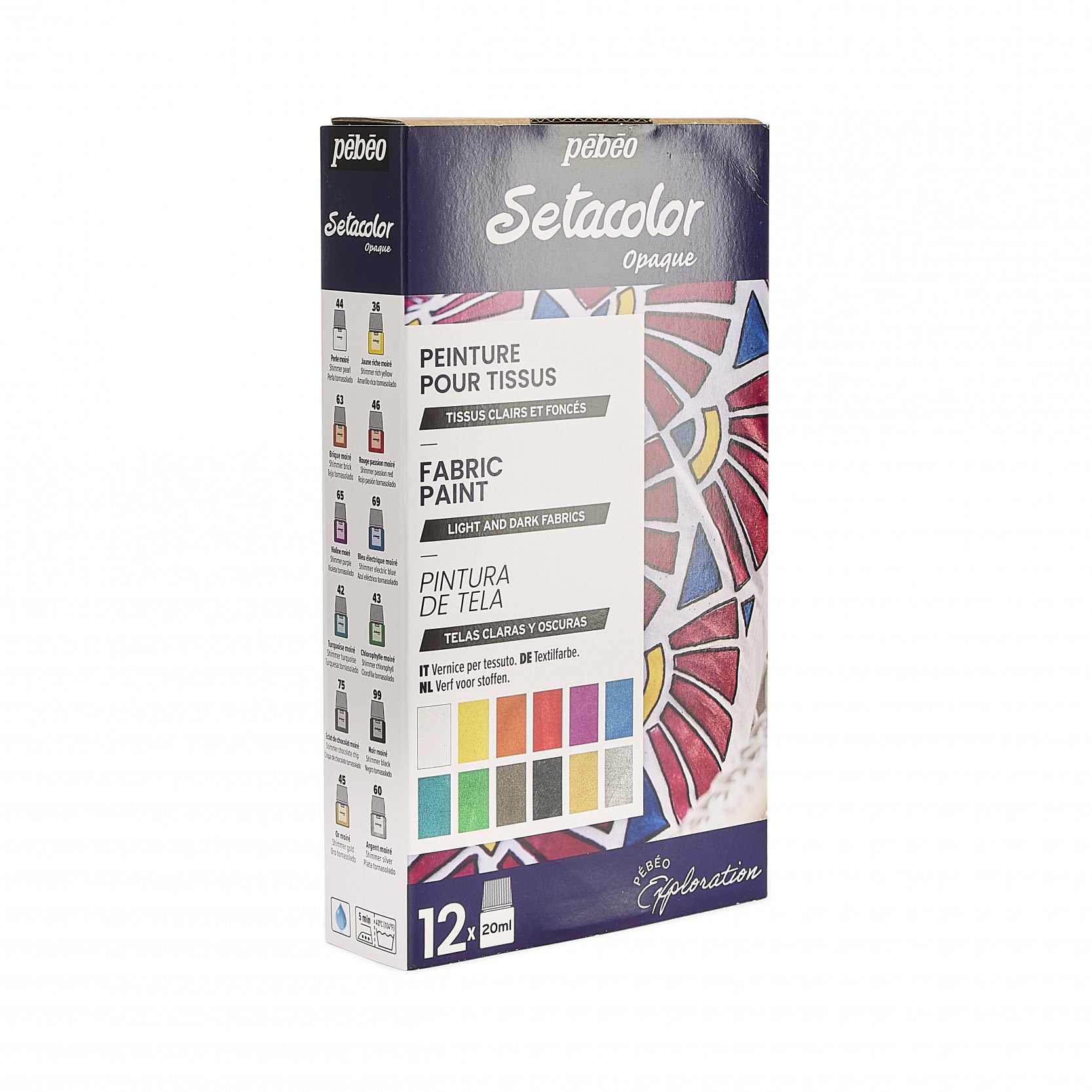 Pebeo Setacolor set culori opace pentru textile 12 x 20 ml