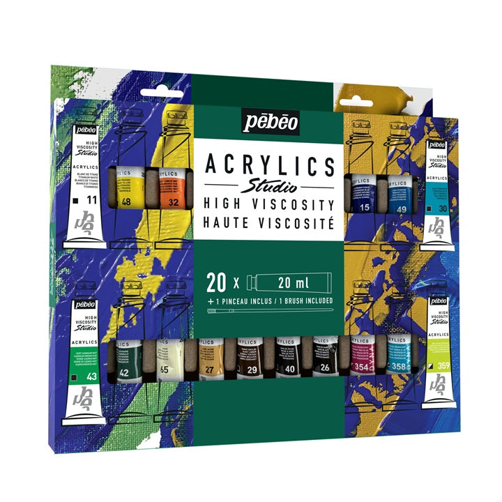 pebeo studio vopsele acrilice de mare vascozitate cu pensula 20x20 ml ro pbo833426
