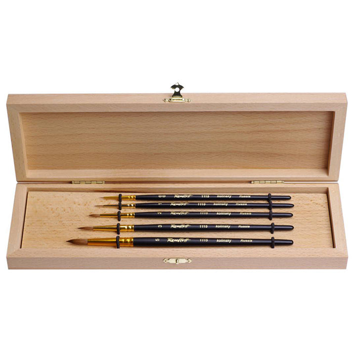 pensule pentru pictura roubloff pentru cerneala in cutie din lemn set 5 buc ro hmdset2
