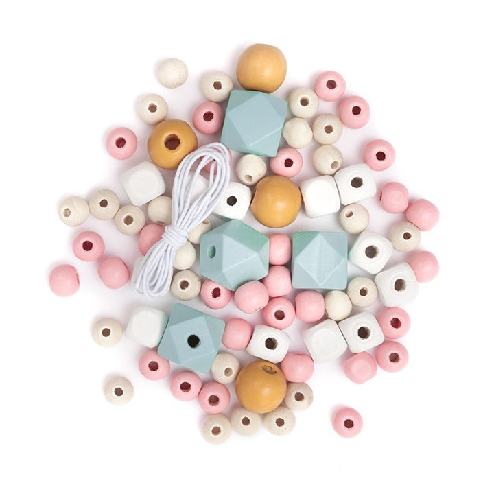 Perle de lemn colorate 80 buc – Pastel