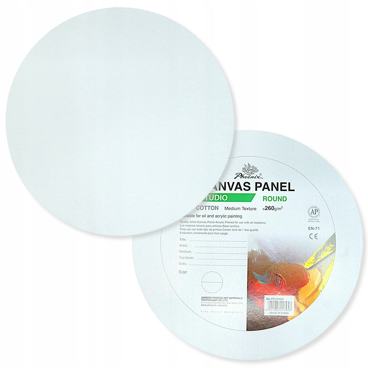 Phoenix – pânză rotundă grunduită pe carton, 3 mm, diametru 20 – 50 cm, alege dimensiunea