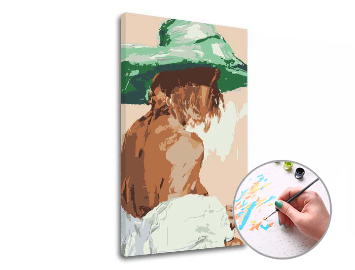 pictura dupa numere femeia cu palaria verde ro xonwmn004
