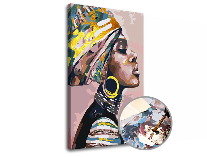 pictura pe numere premium gold femeie cu turban