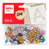 Pietricele decorative acrilice APLI 100 buc, mix de mărimi și culori – flori