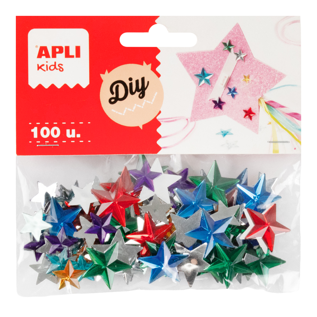 Pietricele decorative acrilice APLI 100 buc, mix de mărimi și culori – stele