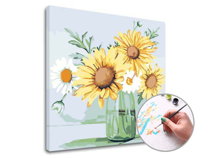 Pictură după numere MARGARETS AND SUNflowers – pe cadru