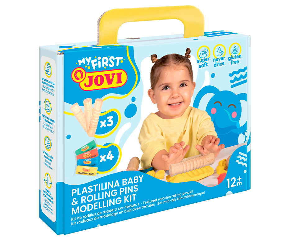 Plastilină naturală moale JOVI My First 4 x 38 g – + 3 role din lemn