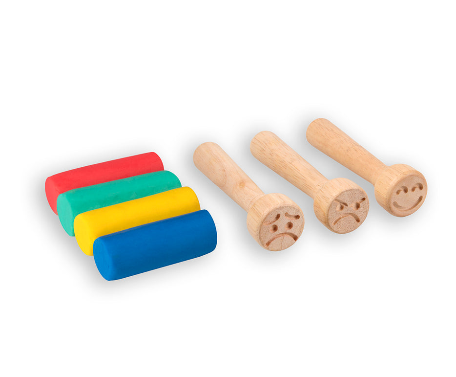 Plastilină naturală moale Jovi My First 4 x 38 g + 3 ștampile din lemn Emotions