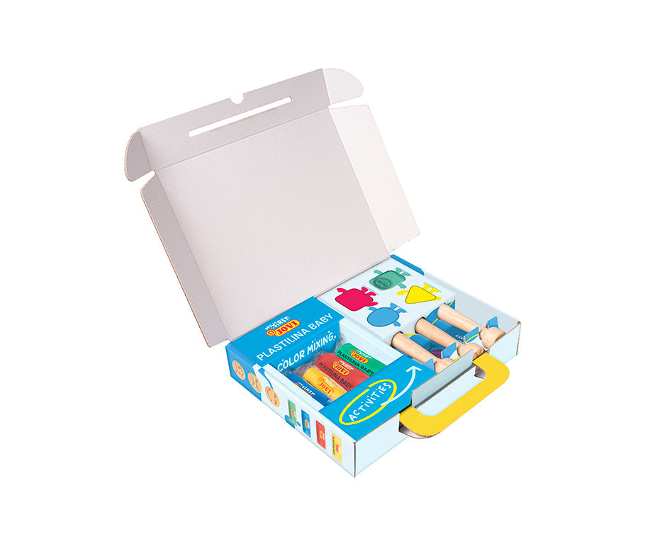 Plastilină naturală moale Jovi My First 4 x 38 g + 3 ștampile din lemn Emotions