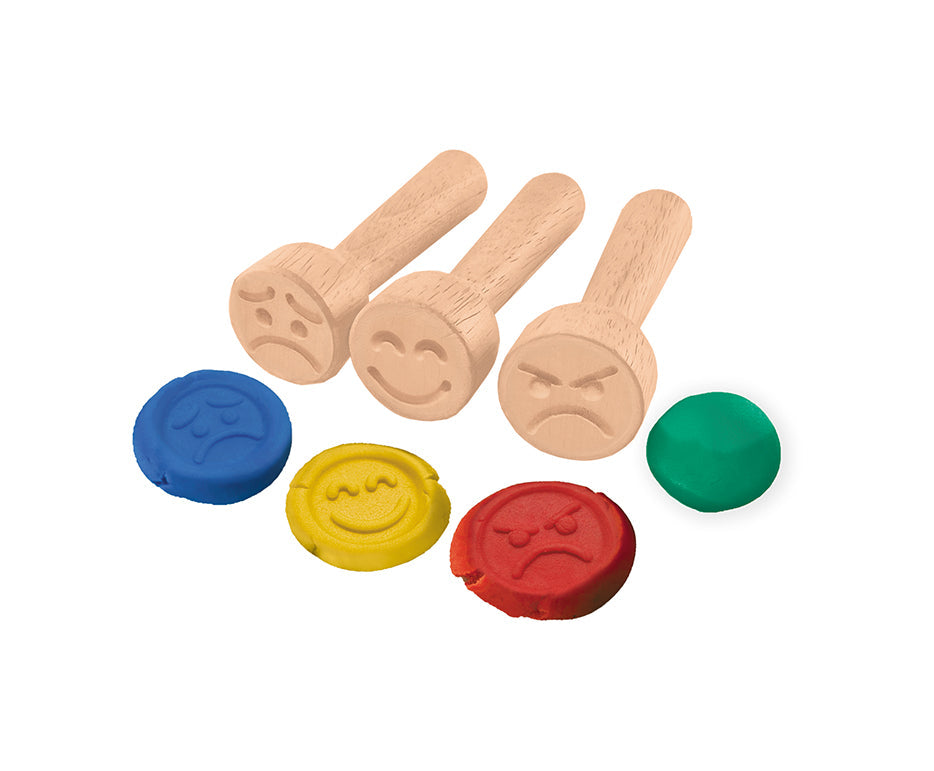 Plastilină naturală moale Jovi My First 4 x 38 g + 3 ștampile din lemn Emotions