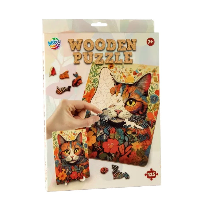 puzzle din lemn pisica cu forme unice 130 piese