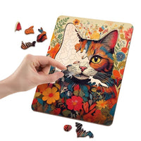 puzzle din lemn pisica cu forme unice 130 piese
