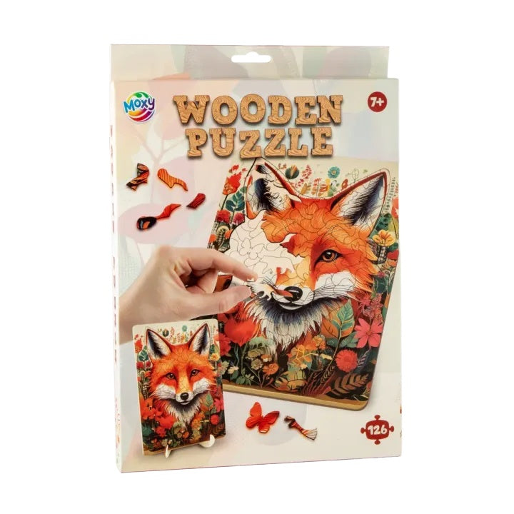 puzzle din lemn vulpe 130 de piese cu forme unice de la moxy