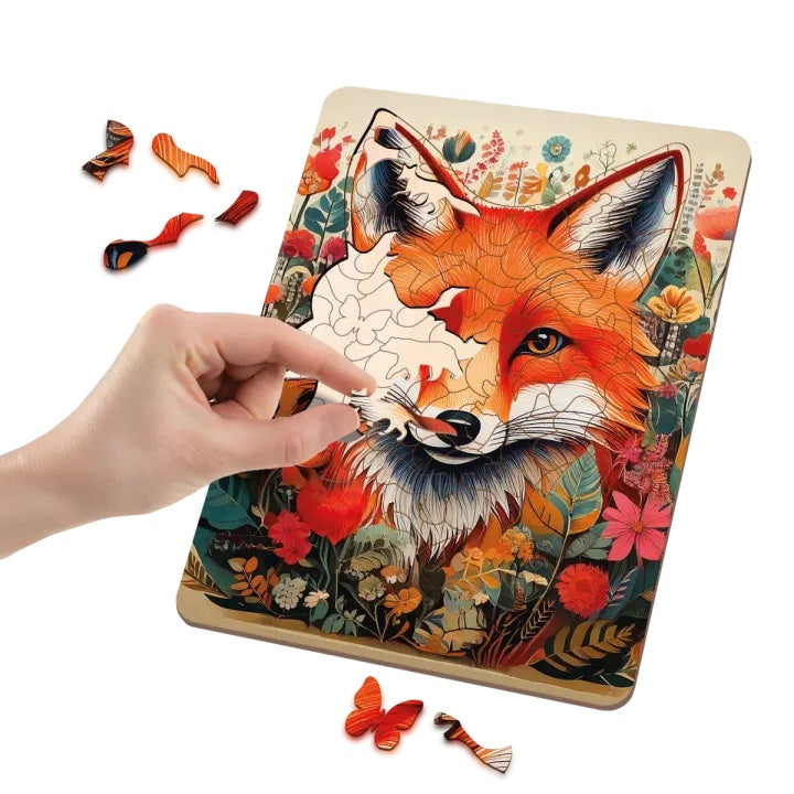 puzzle din lemn vulpe 130 de piese cu forme unice de la moxy