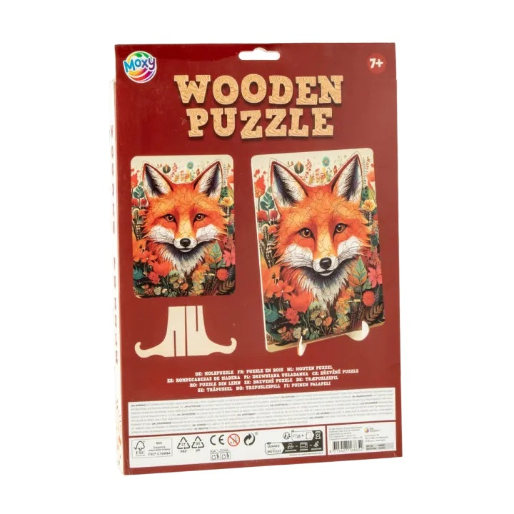 puzzle din lemn vulpe 130 de piese cu forme unice de la moxy