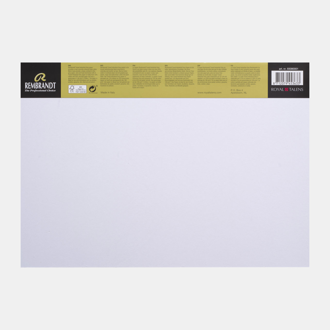 Bloc de schițe ROYAL TALENS Rembrandt Toned Industrial Grey 180 g - 50 file, A3