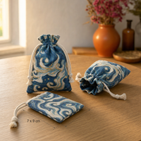 Săculeț cadou din pânză tip in cu model valuri 7 x 9 cm, 3 buc