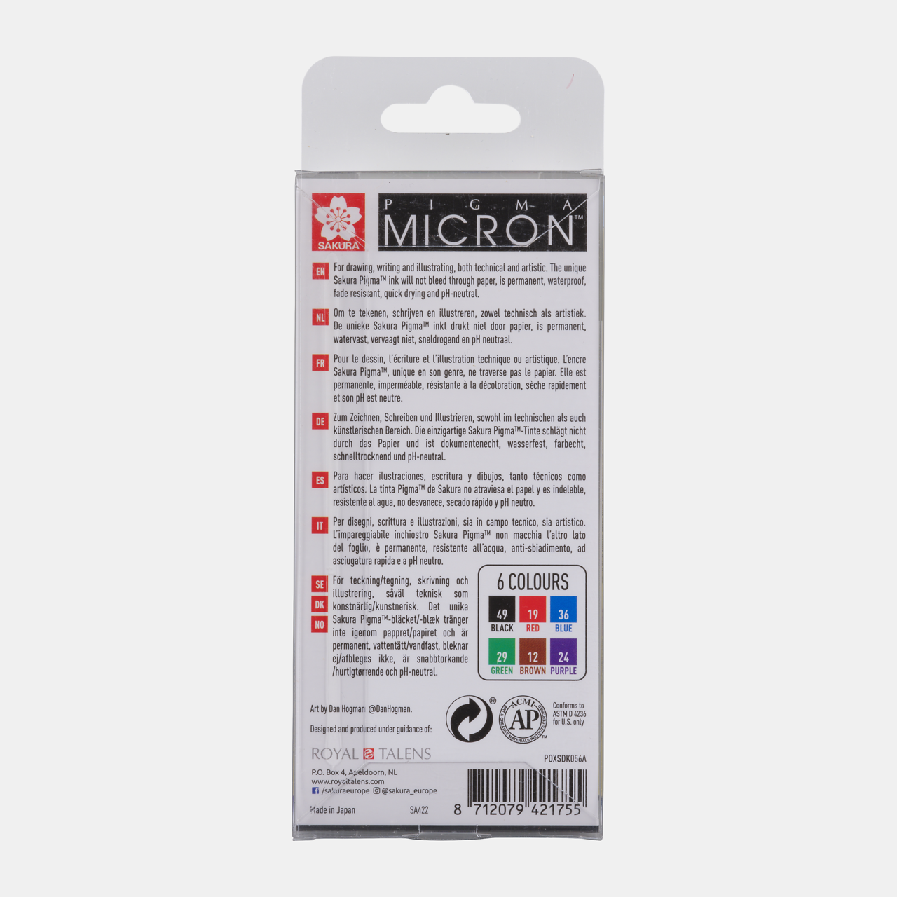 Fineliner Sakura Pigma Micron 05 0,45 mm – set de 6 culori