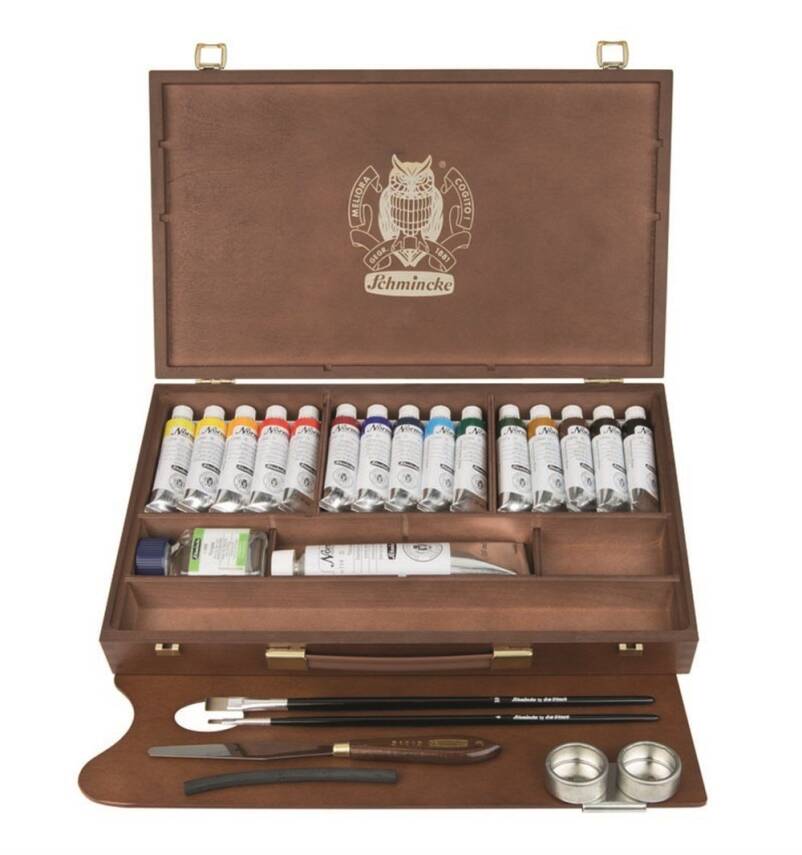 Casetă din lemn Schmincke NORMA Professional, 15 x 35 ml + alb 120 ml